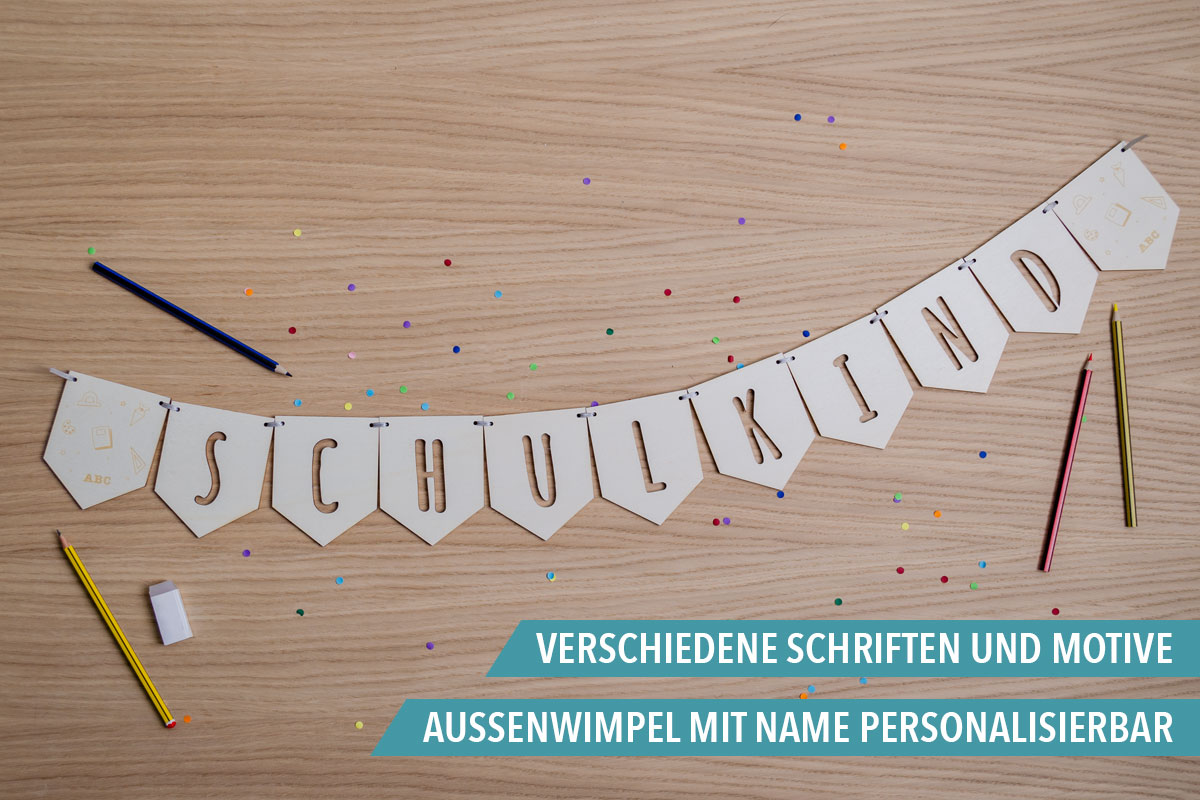 personalisierte Wimpelkette zur Einschulung in verschiedenen Varianten