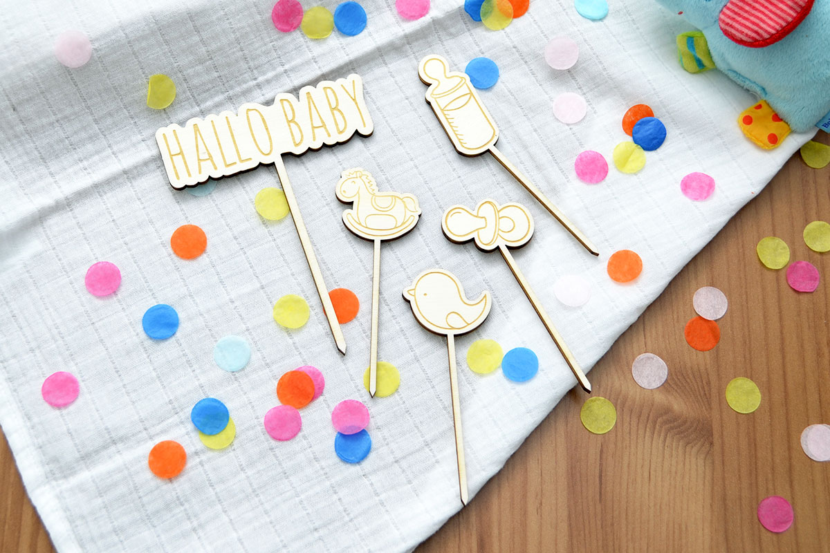 Cake-Topper Set aus Holz zur Geburt