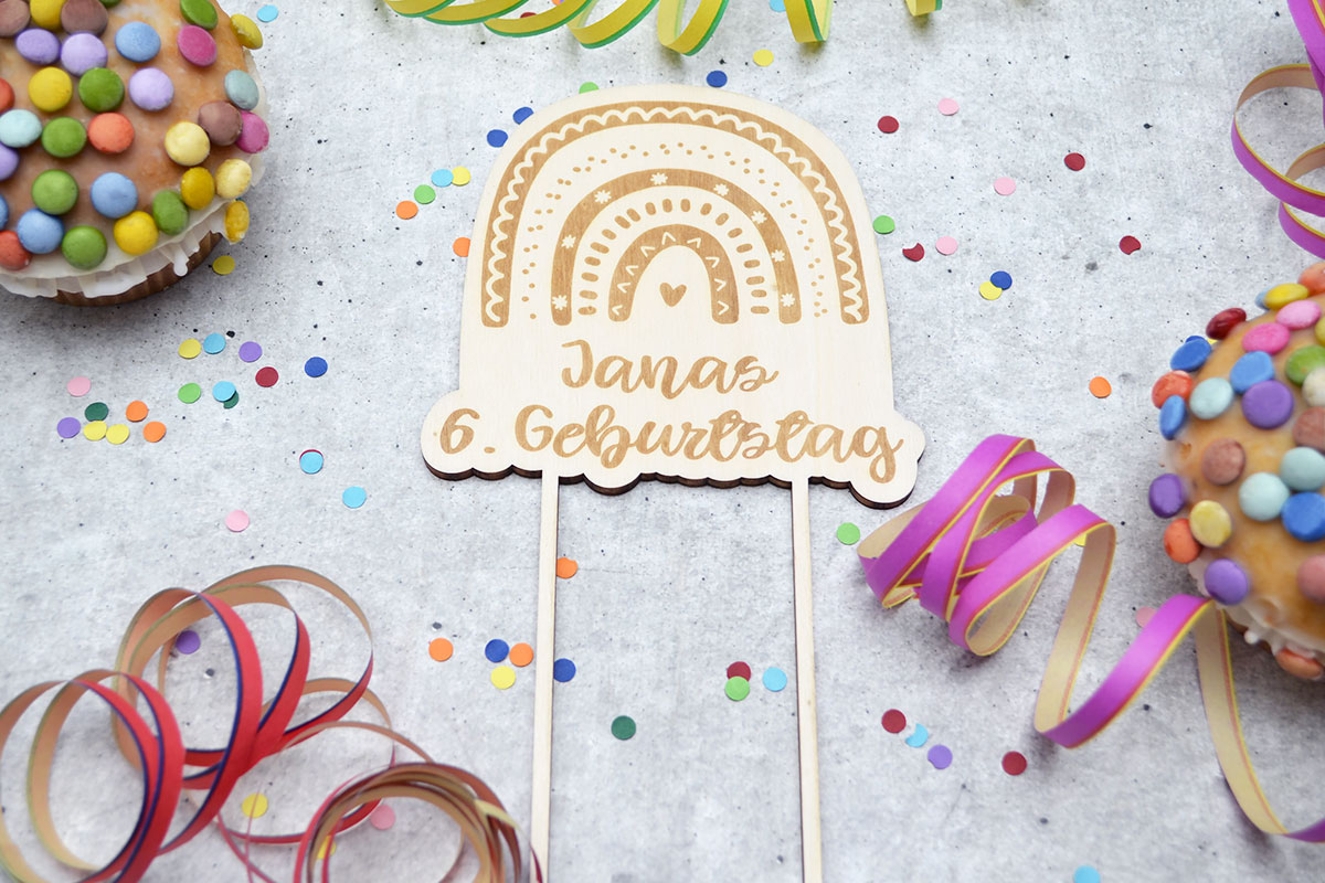 Personalisierter Regenbogen-Cake-Topper zum Geburtstag